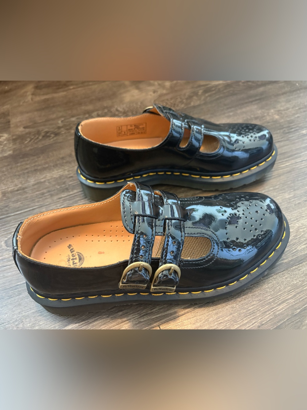 Dr. Martens Kids Black Patent Mary Jane Shoes with Double Straps